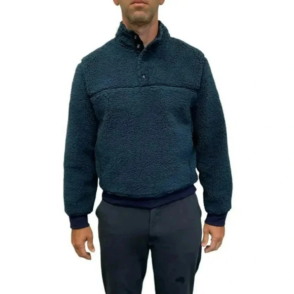 M.Singer Men's Navy Mock Neck 1/4 Placket Fleece Pullover Size L (MSRP $165) - Picture 1 of 7